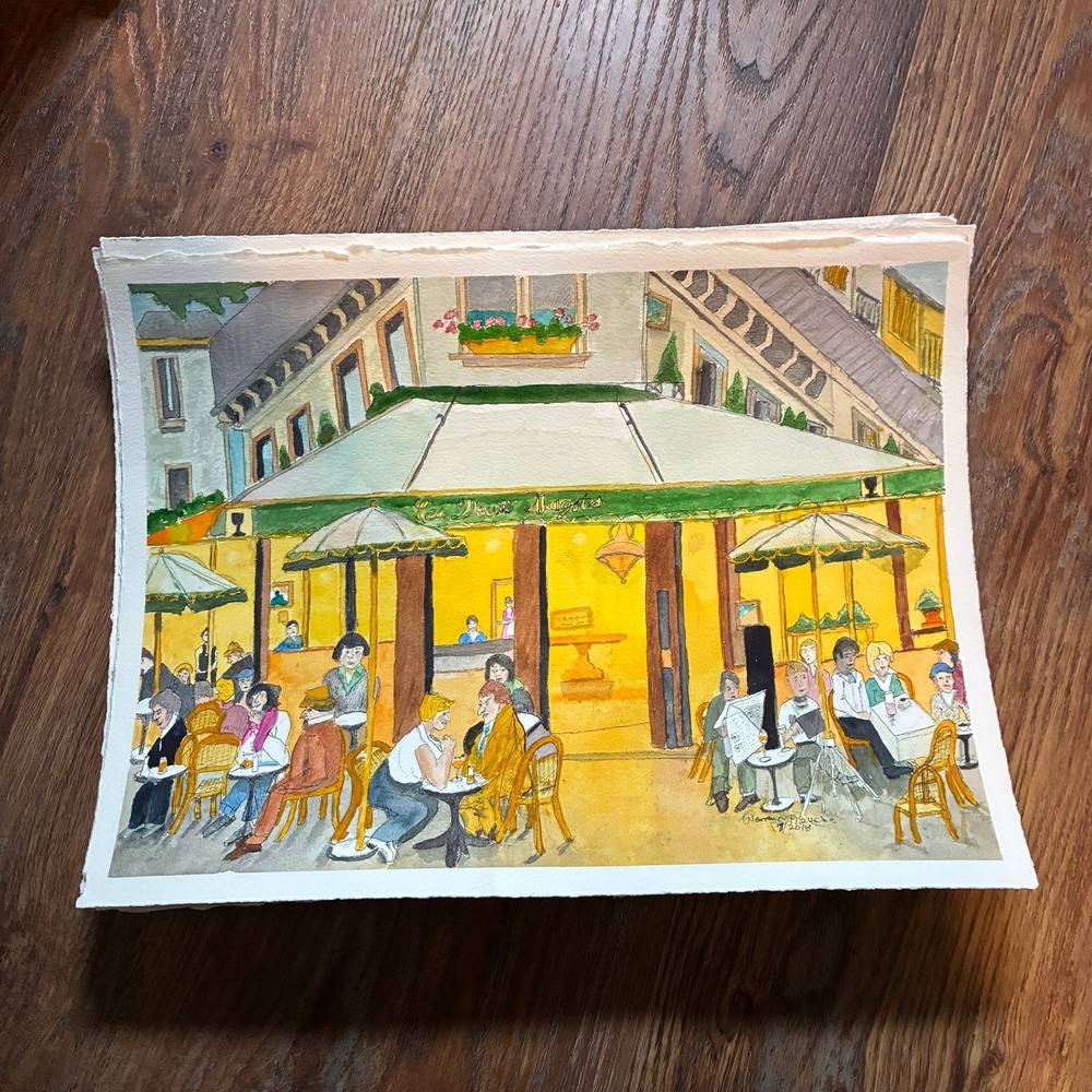 Cafe Les Deux Magots Paris 2018 Warren C Plauche Original Watercolor Painting